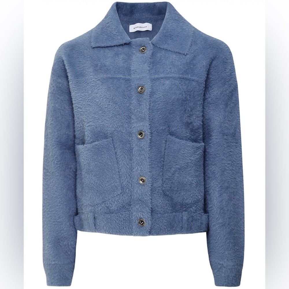 RINO & PELLE Bubbly Short Knitted Jacket In Light Blue Fuzzy Sweater Medium - Picture 4 of 11